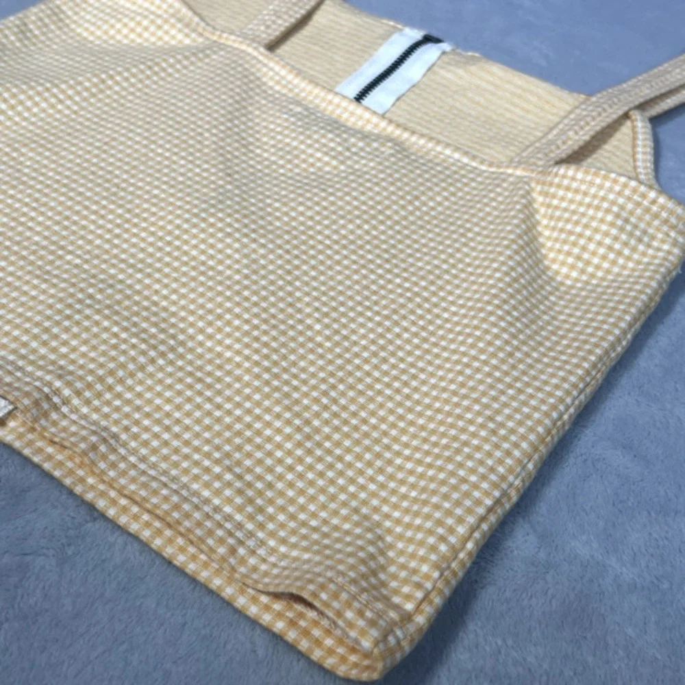 American Eagle Tank Top Womens Size XS Yellow White Gingham Crop Zip Festival‎ - Picture 5 of 7